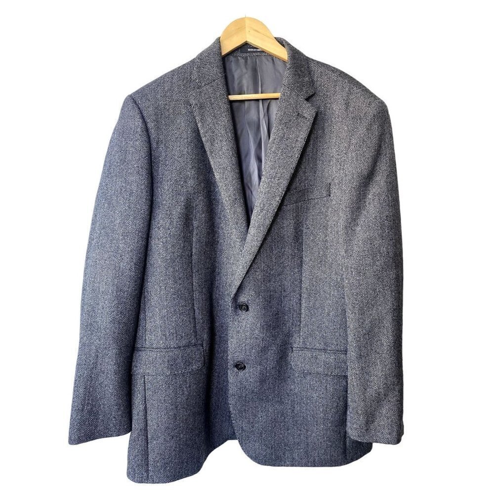 Lauren Ralph Lauren Black Label Size 46L Sport Coat Jacket Wool Herringbone Gray